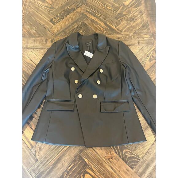 Ann Taylor Vegan Faux Leather Black Jacket Women 6 Dark Academia Preppy Neutral - Picture 1 of 12